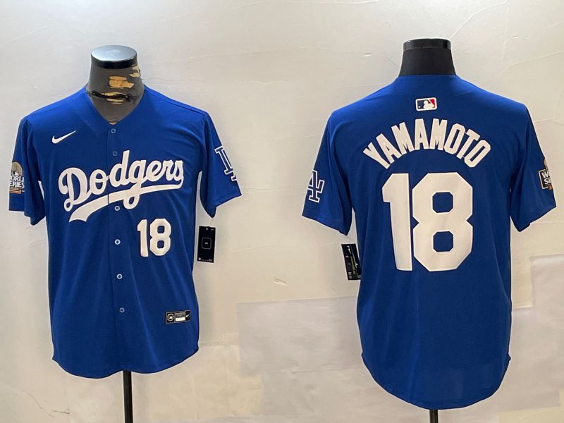 Men Los Angeles Dodgers 18 Yamamoto Blue Game 2024 Nike MLB Jersey style 12162